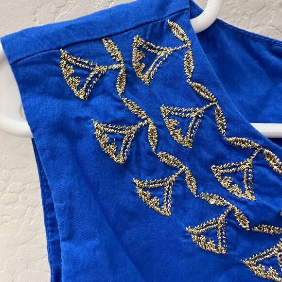 Tea Collection Blue Gold Embroidered Lotus Flowers Button Back Dress - Picture 3 of 9